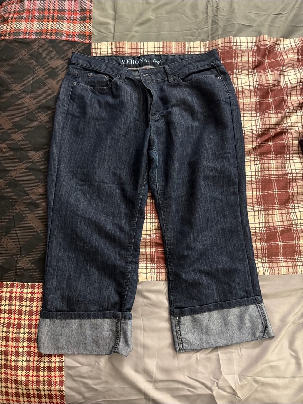 Merona Dark Indigo Cropped Jeans with Cuffed Hem